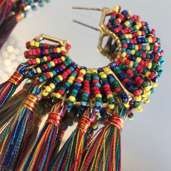 Multicolored Beaded Tassel Earrings - Picture 6 of 6